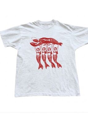 Gildan White T-Shirt with Red Mermaid & Lobster Graphic